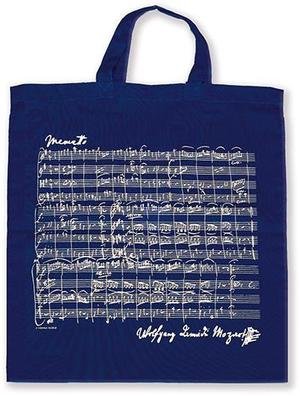 Tragtasche Stoff Mozart navy (T0977), 38x40 cm + Henkel, 2-seitig bedruckt