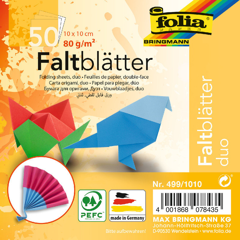 FOLIA® Faltblätter Duo, 100 x 100 mm, 10 Farben, 50 Blatt