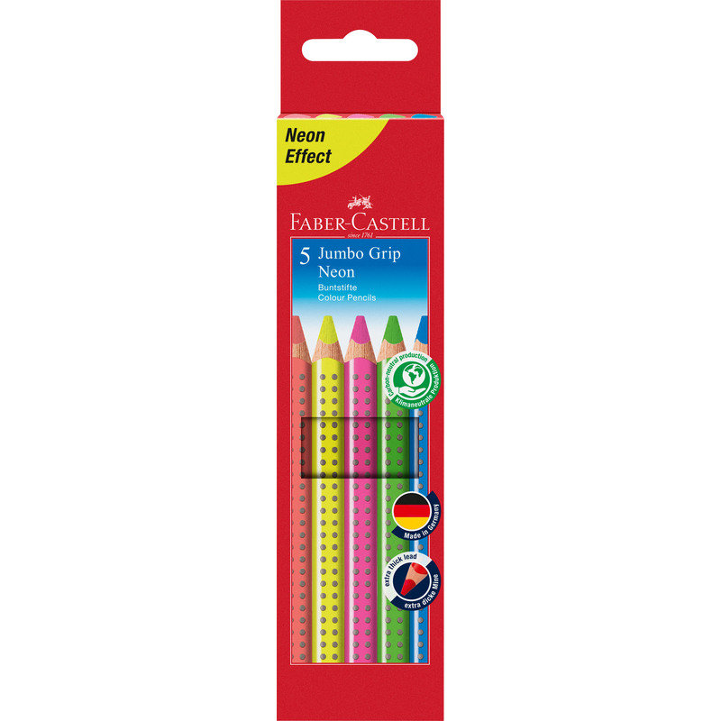 FABER-CASTELL Farbstifte Jumbo Grip, 5 Farben in Kartonetui neon