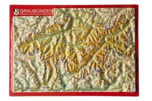 Graubünden, Reliefpostkarte. Grischun. Grigioni. Grisons