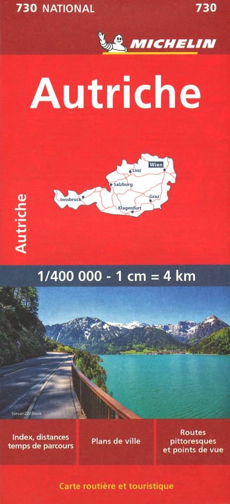 Autriche. 1:400'000 - Index, distances et temps de parcours. Routes pittoresques et points de vue. Plans de Vienne, Salzbourg, 22.1 Auflage, 2024