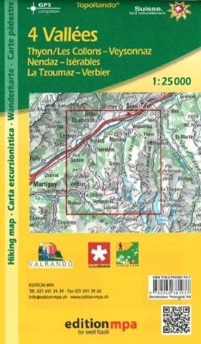 4 Vallées. Carte pédestre / Wanderkarte.1:25'000